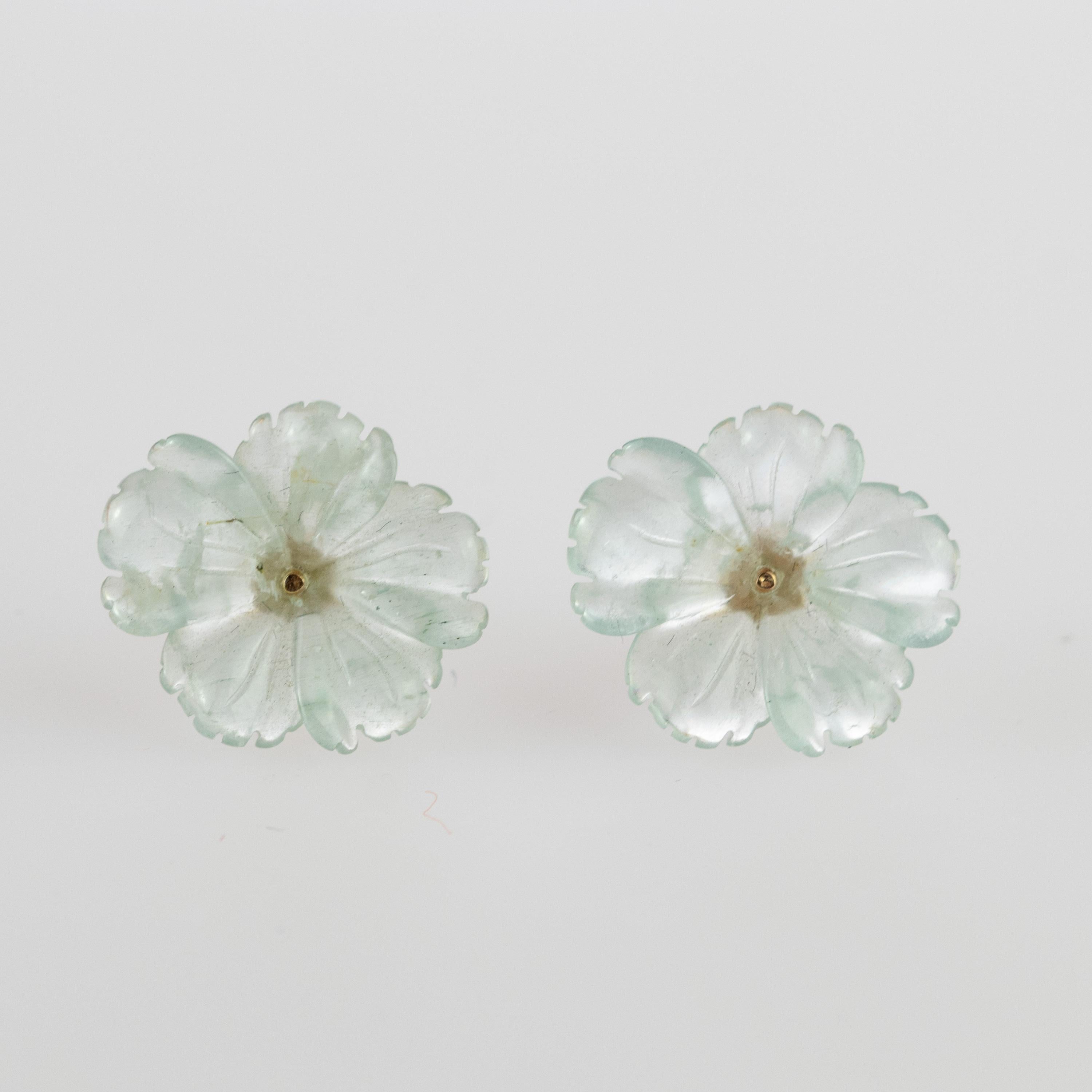 18 Karat Gold Gelb Achat Blume Handgefertigt Italienisches Mädchen geschnitzt Ohrstecker Damen im Angebot