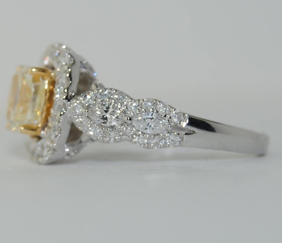 Contemporary  2.74 Carat Fancy Yellow and White Diamond Ring in 18 Karat White Gold For Sale