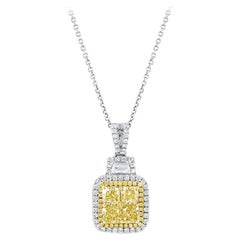 18 Karat Gold Yellow and White Diamond Square Necklace