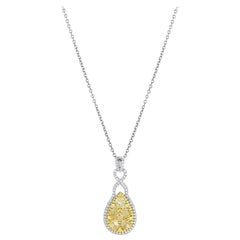 18 Karat Gold Yellow and White Diamond Teardrop Cluster Pendant Necklace