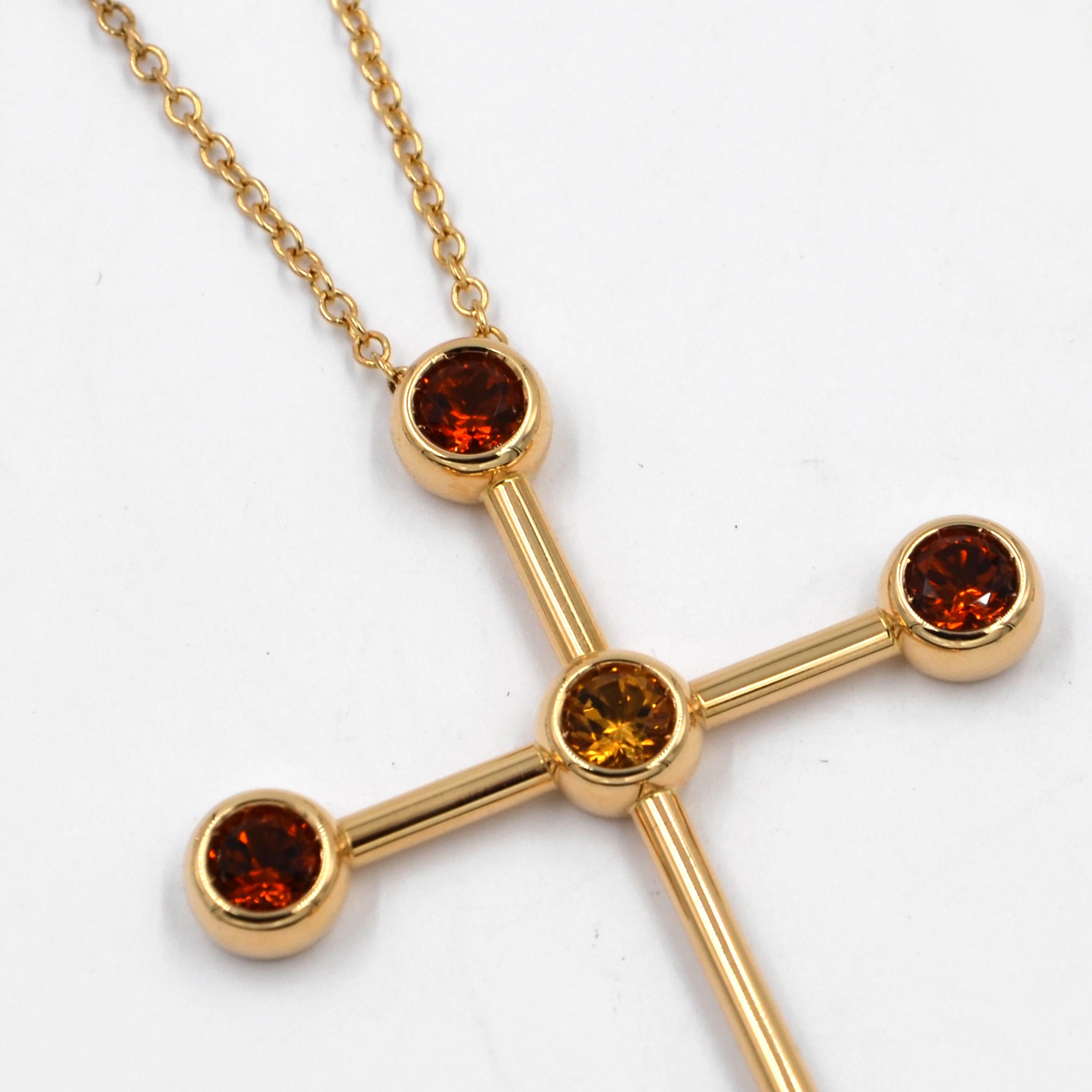 Contemporary 18 Karat Gold Yellow Quartz and Madera Citrine Garavelli Cross Long Necklace