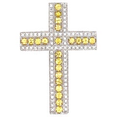 18 Karat Gold Yellow Sapphire and Diamond Cross Pendant