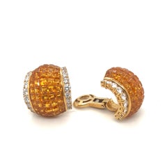 18 Karat Gold Yellow Sapphire and Diamond Half Hoop Earrings
