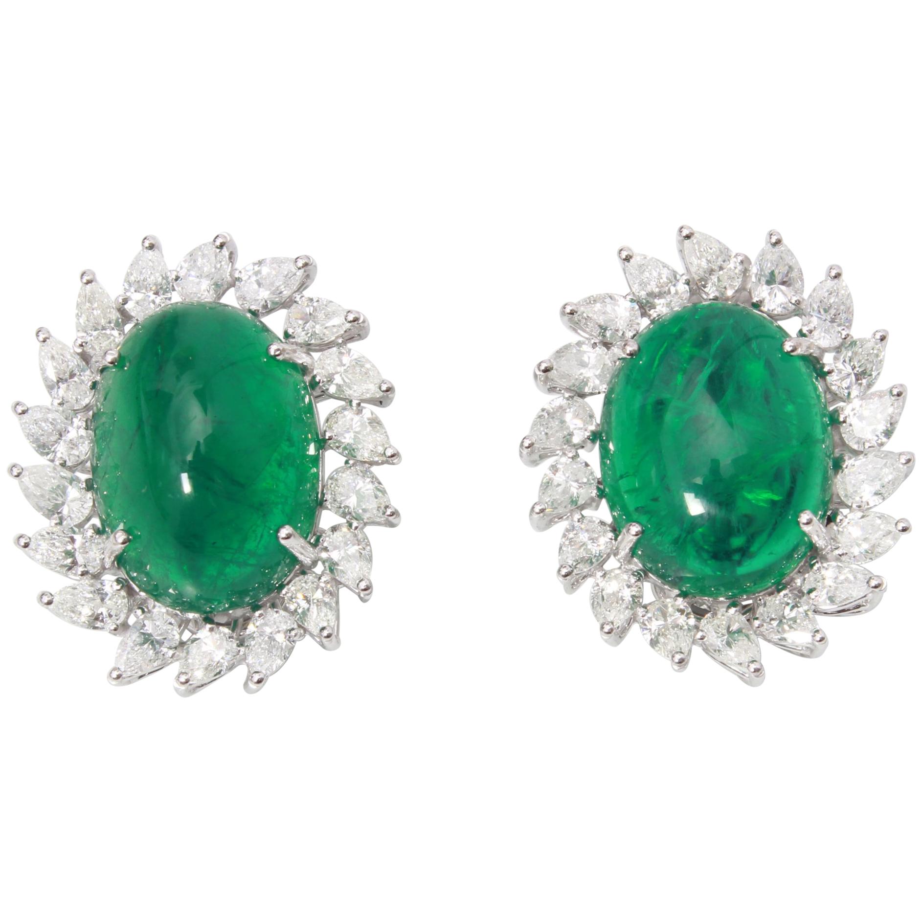 18 Karat Gold Zambian Emerald Cabochon Earrings For Sale