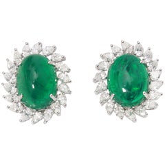 18 Karat Gold Zambian Emerald Cabochon Earrings