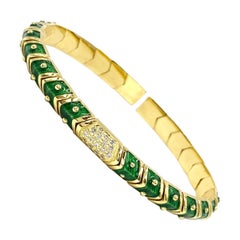 18 Karat Green Enamel and Diamond Hidalgo Oval Cuff Bracelet