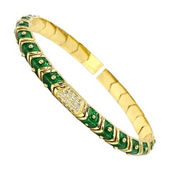 18 Karat Green Enamel and Diamond Hidalgo Oval Cuff Bracelet