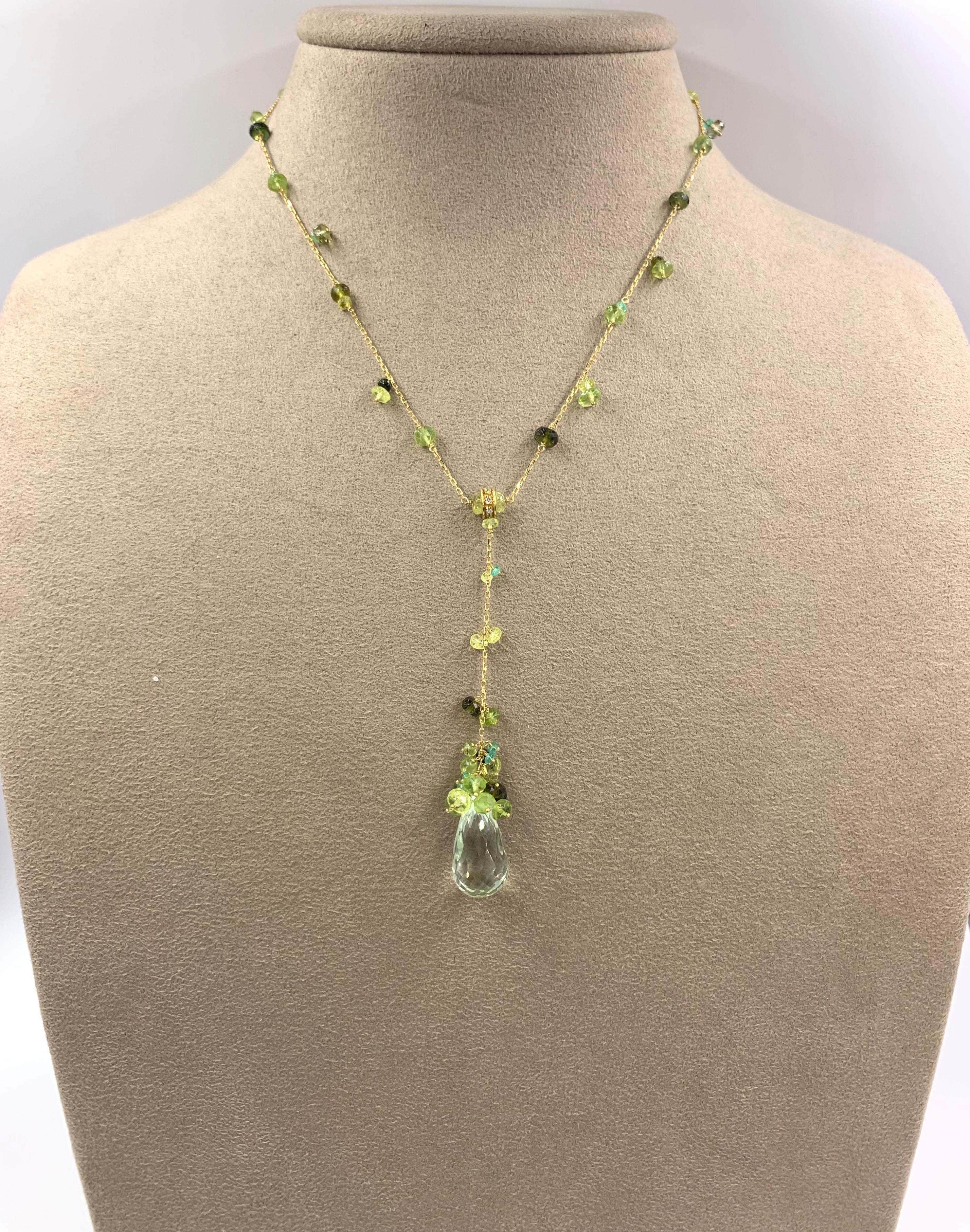 18 Karat Green Gemstone Lariat Mariani Necklace For Sale 1