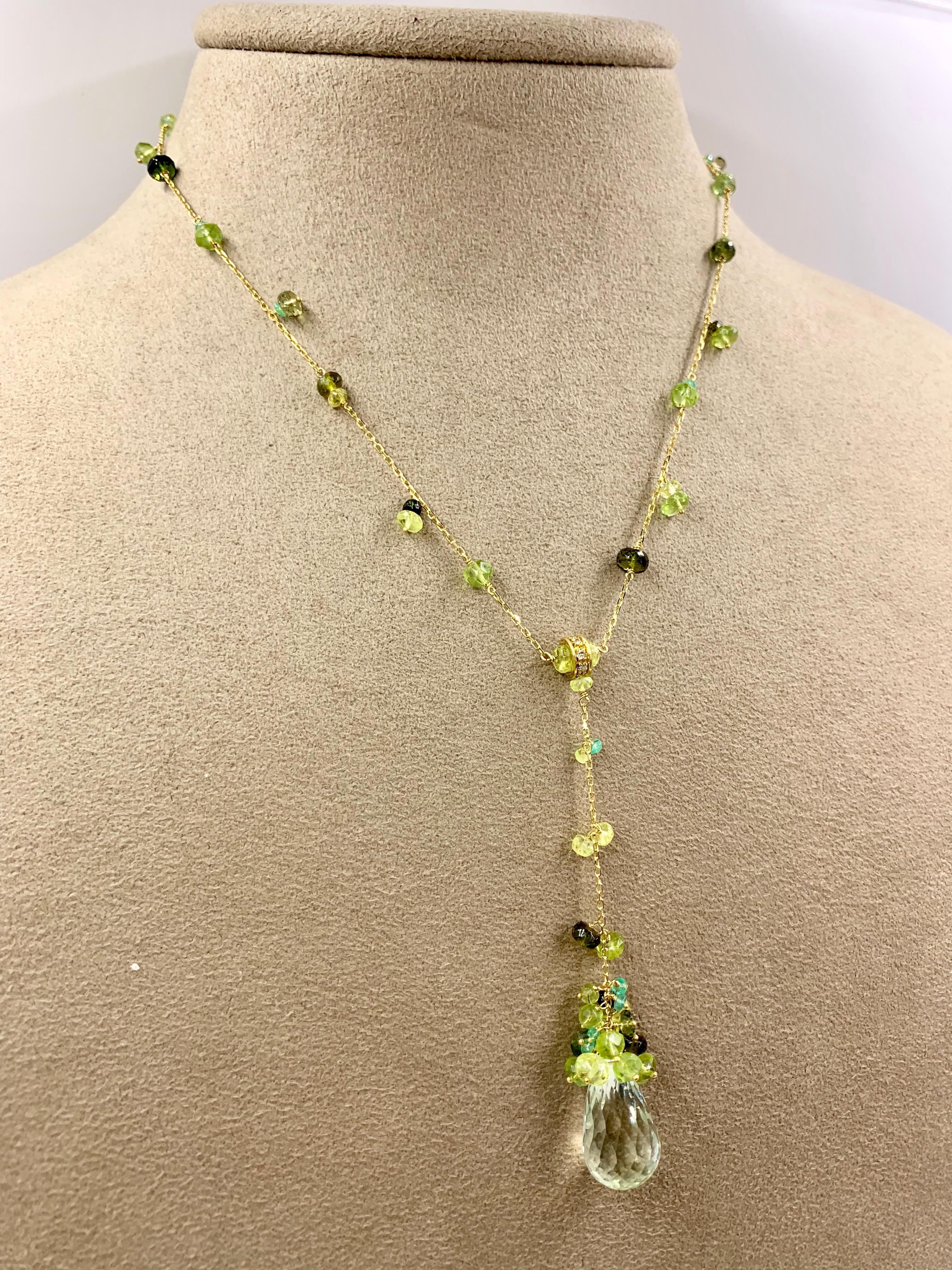 18 Karat Green Gemstone Lariat Mariani Necklace For Sale 2