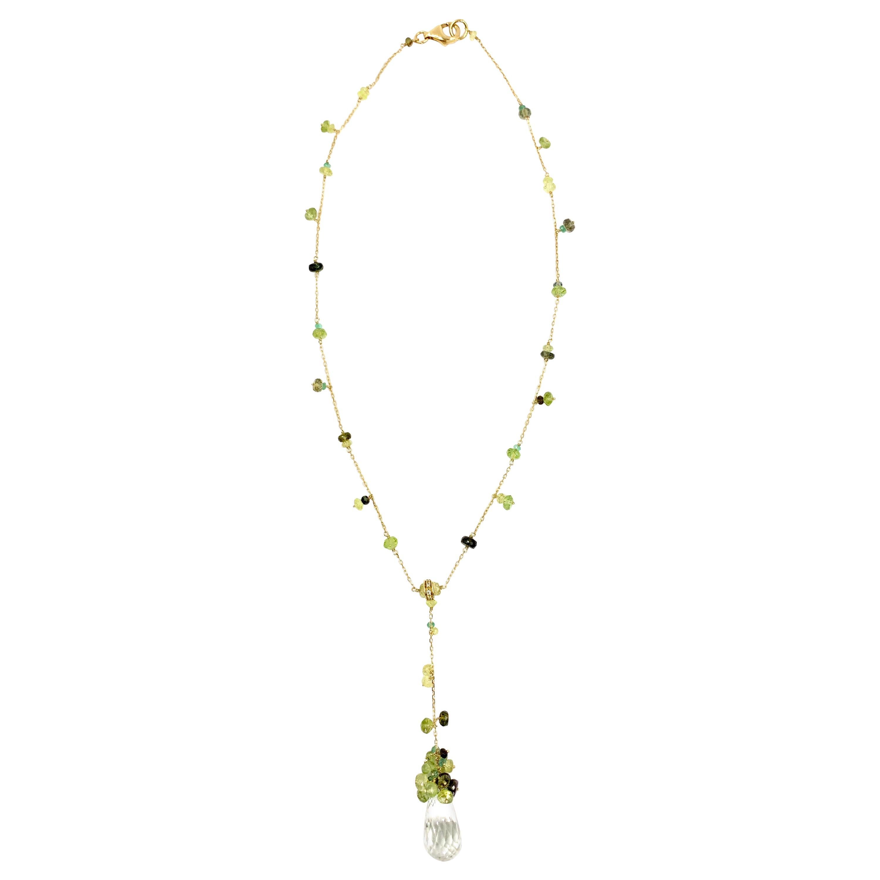 18 Karat Green Gemstone Lariat Mariani Necklace For Sale