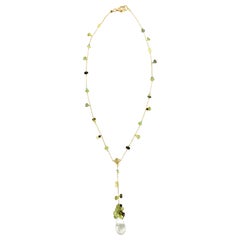 18 Karat Green Gemstone Lariat Mariani Necklace