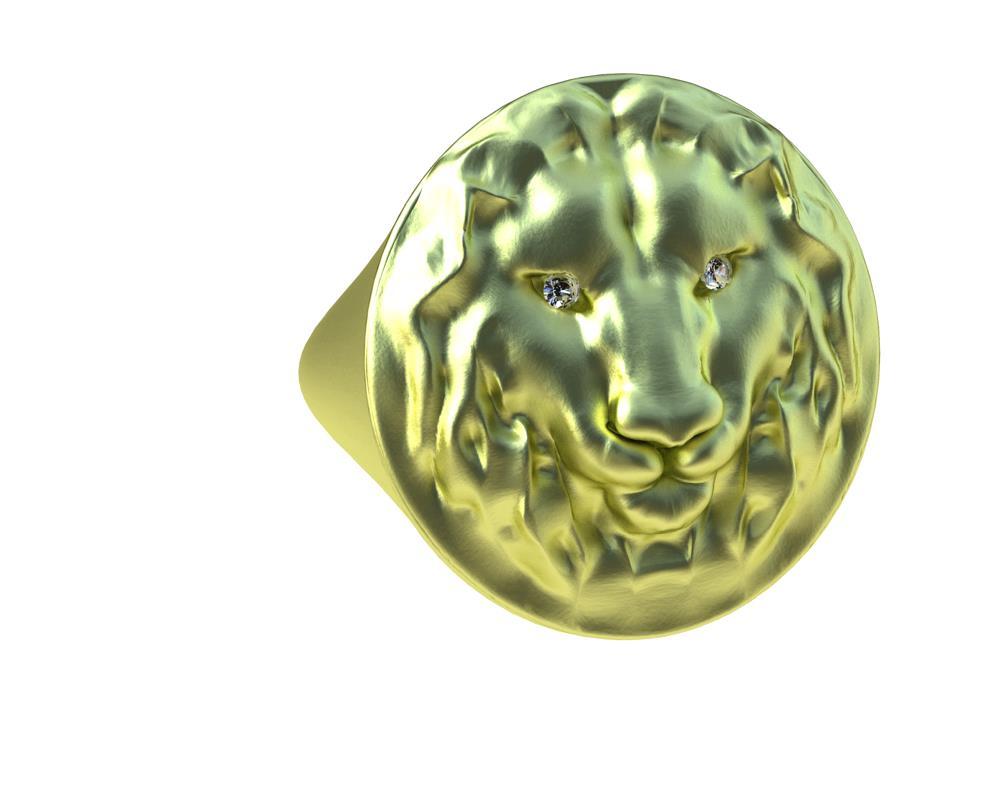 For Sale:  18 Karat Green Diamond Lion Head Signet Ring 3