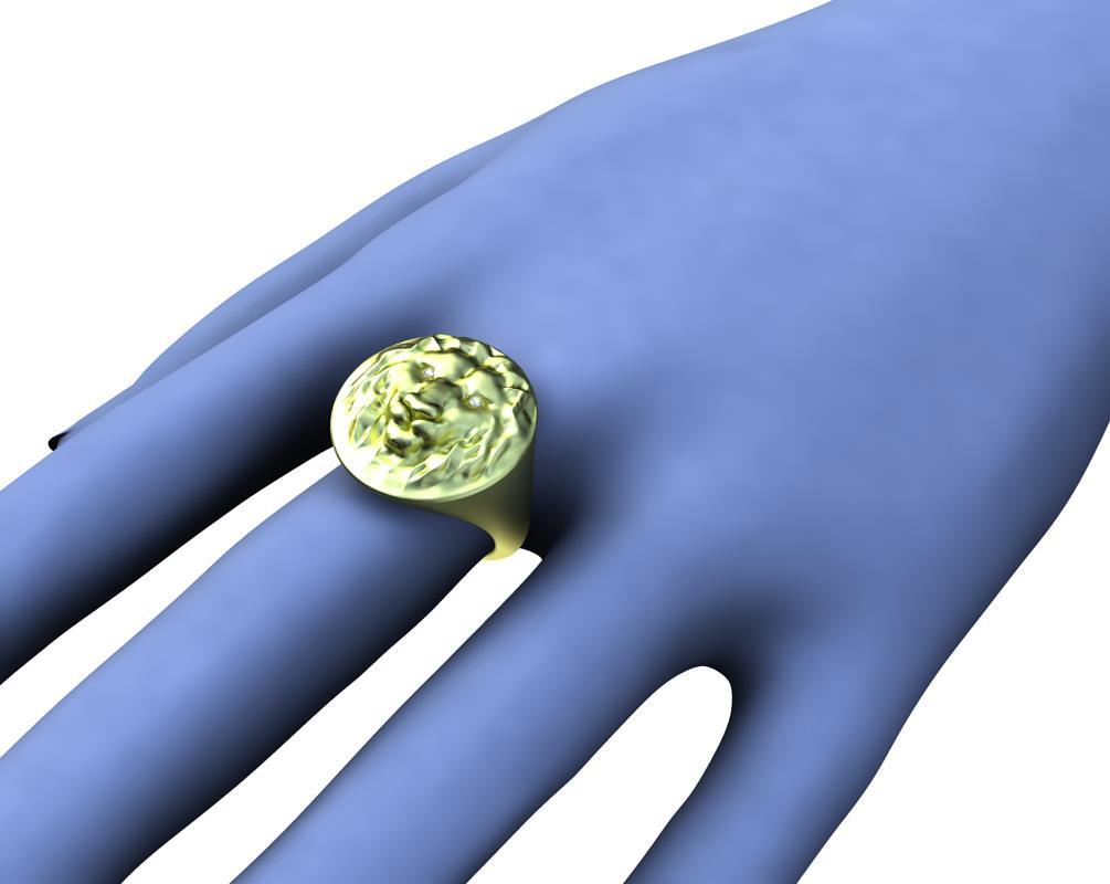 18 Karat Green Diamond Lion Head Signet Ring 6