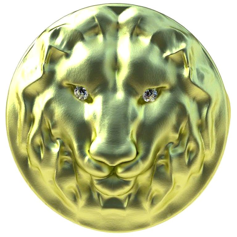 18 Karat Green Diamond Lion Head Signet Ring