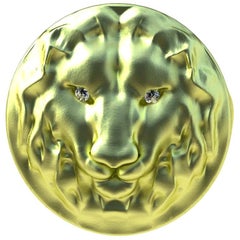 18 Karat Green Diamond Lion Head Signet Ring