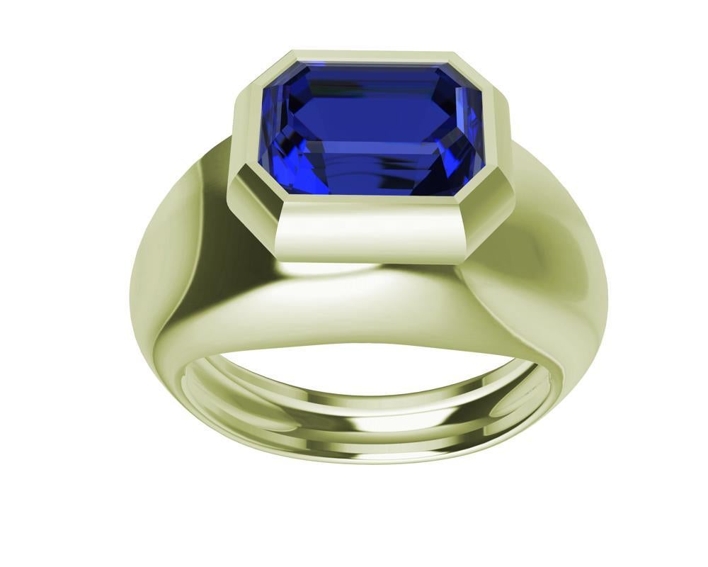 Im Angebot: 18 Karat Grüngold 2,54 Karat blauer Saphir Skulptur-Ring () 2
