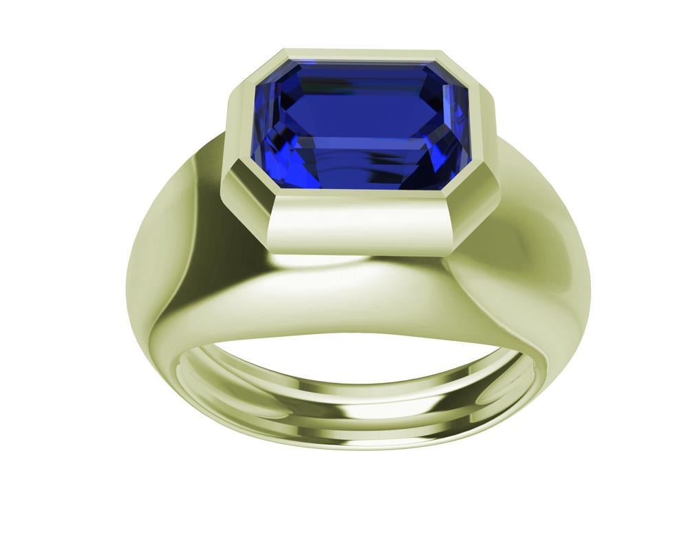 For Sale:  18 Karat Green Gold 2.54 Carat Blue Sapphire Sculpture Ring 2