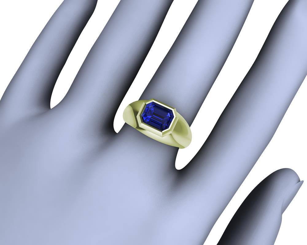 For Sale:  18 Karat Green Gold 2.54 Carat Blue Sapphire Sculpture Ring 6