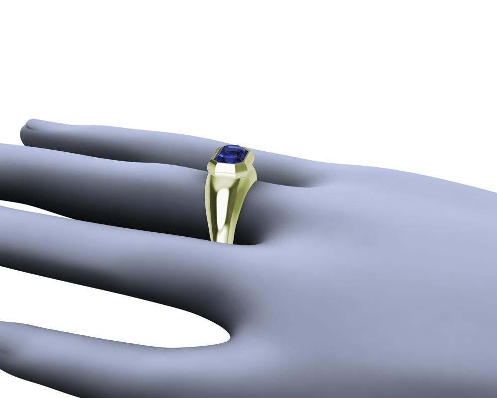 For Sale:  18 Karat Green Gold 2.54 Carat Blue Sapphire Sculpture Ring 7