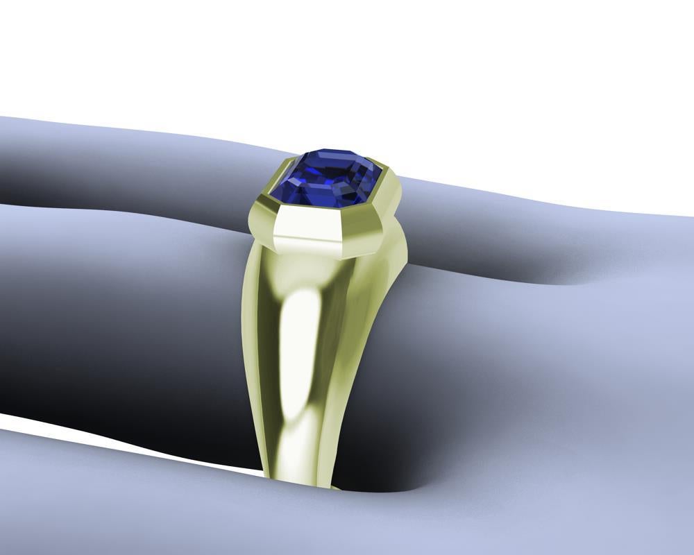 For Sale:  18 Karat Green Gold 2.54 Carat Blue Sapphire Sculpture Ring 8