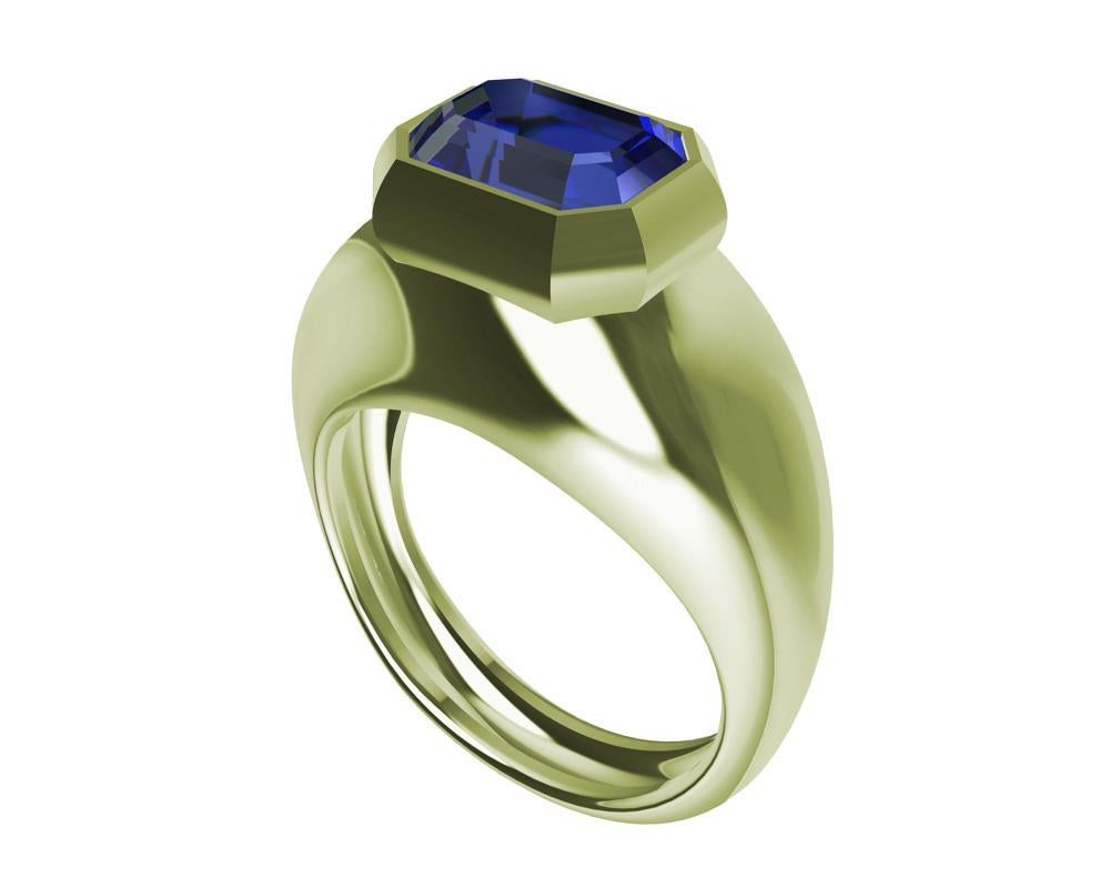 Im Angebot: 18 Karat Grüngold 2,54 Karat blauer Saphir Skulptur-Ring () 9