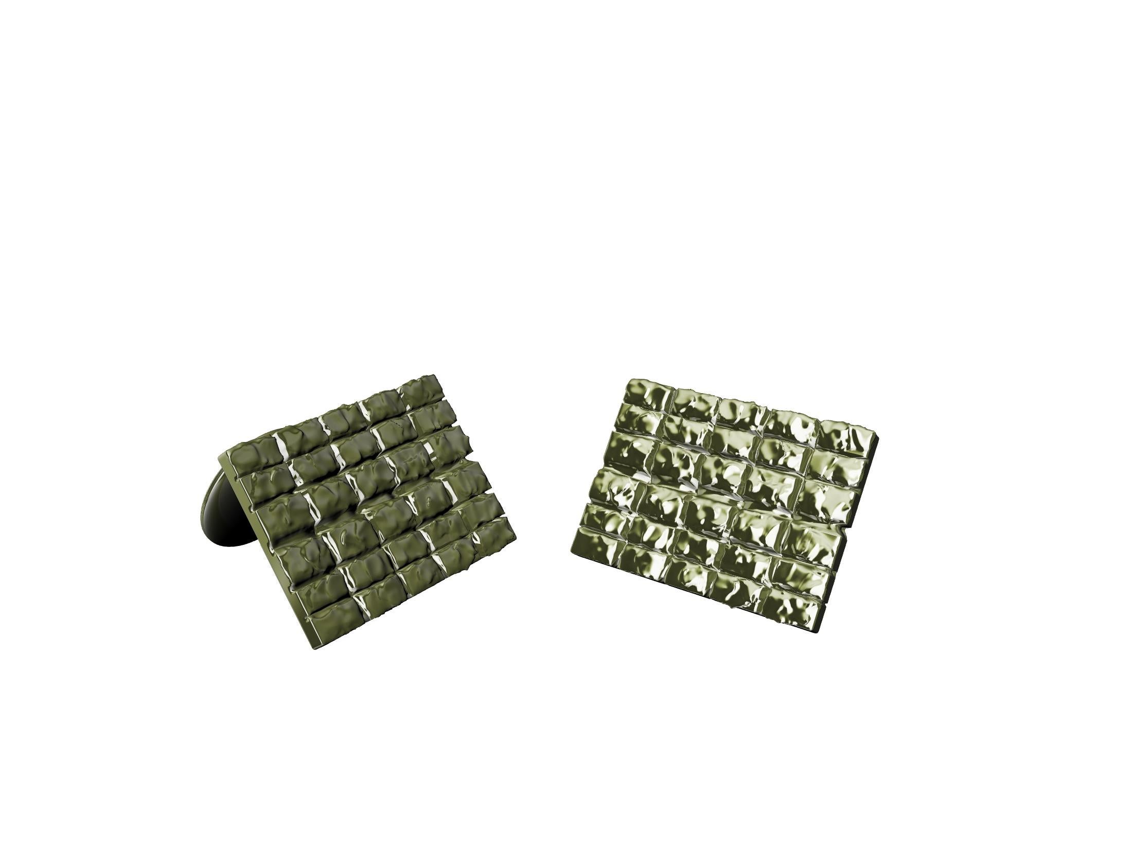   Or vert 18k  Boutons de manchette Rectangle Molten,  Ce design s'inspire de l'aspect liquide de l'or lorsqu'il fond sous le chalumeau, sans perdre la forme des rectangles.  Finition polie vert 18k. Ils sont fabriqués sur commande. Il faut compter