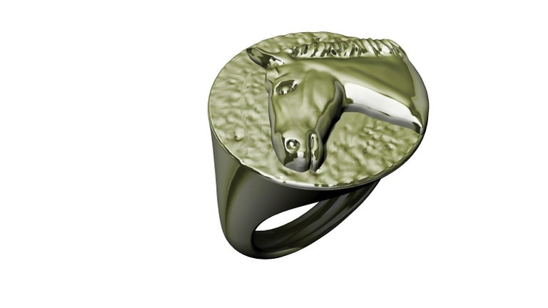 For Sale:  18 Karat Green Gold Horse Signet Ring 3