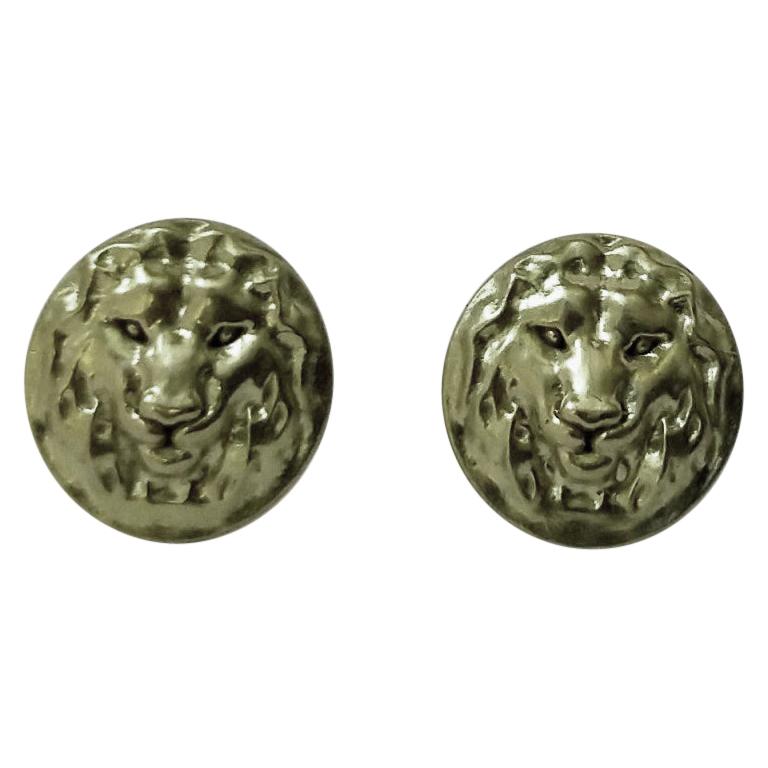 18 Karat Green Gold Lion Stud Earrings