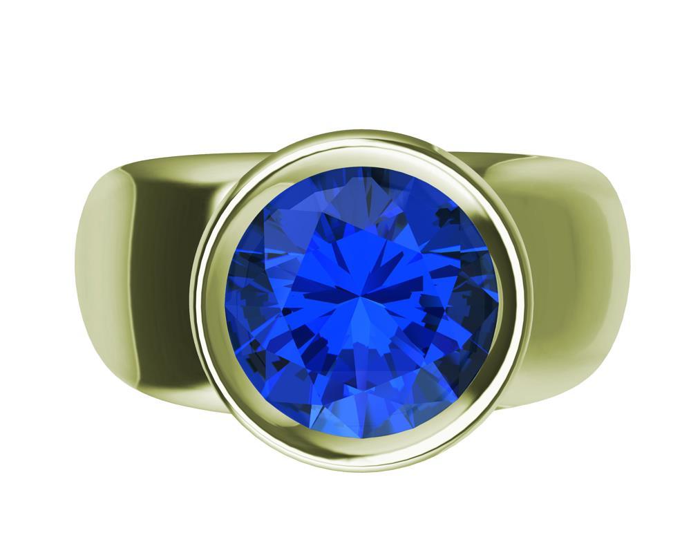 En venta: Anillo Escultura Zafiro Azul Redondo Oro Verde 18 Quilates 2,69 Quilates  2