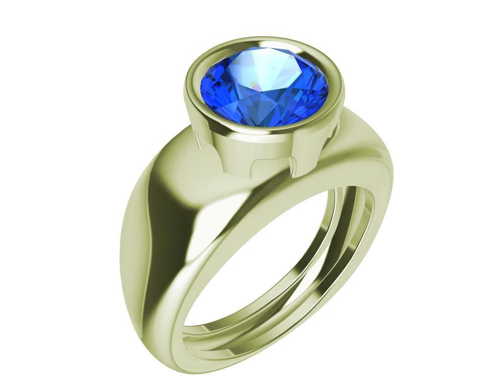 En venta: Anillo Escultura Zafiro Azul Redondo Oro Verde 18 Quilates 2,69 Quilates  3