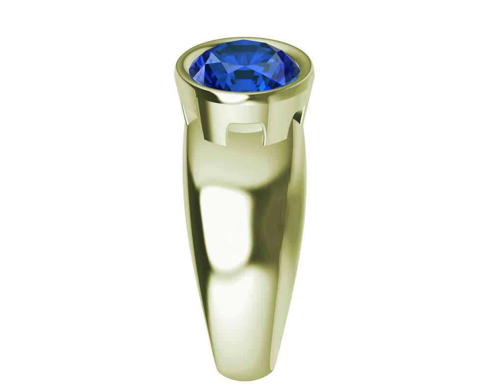 En venta: Anillo Escultura Zafiro Azul Redondo Oro Verde 18 Quilates 2,69 Quilates  4