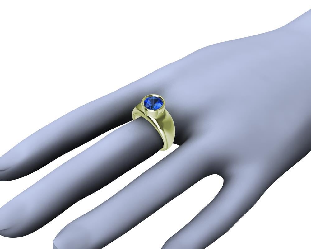 En venta: Anillo Escultura Zafiro Azul Redondo Oro Verde 18 Quilates 2,69 Quilates  6