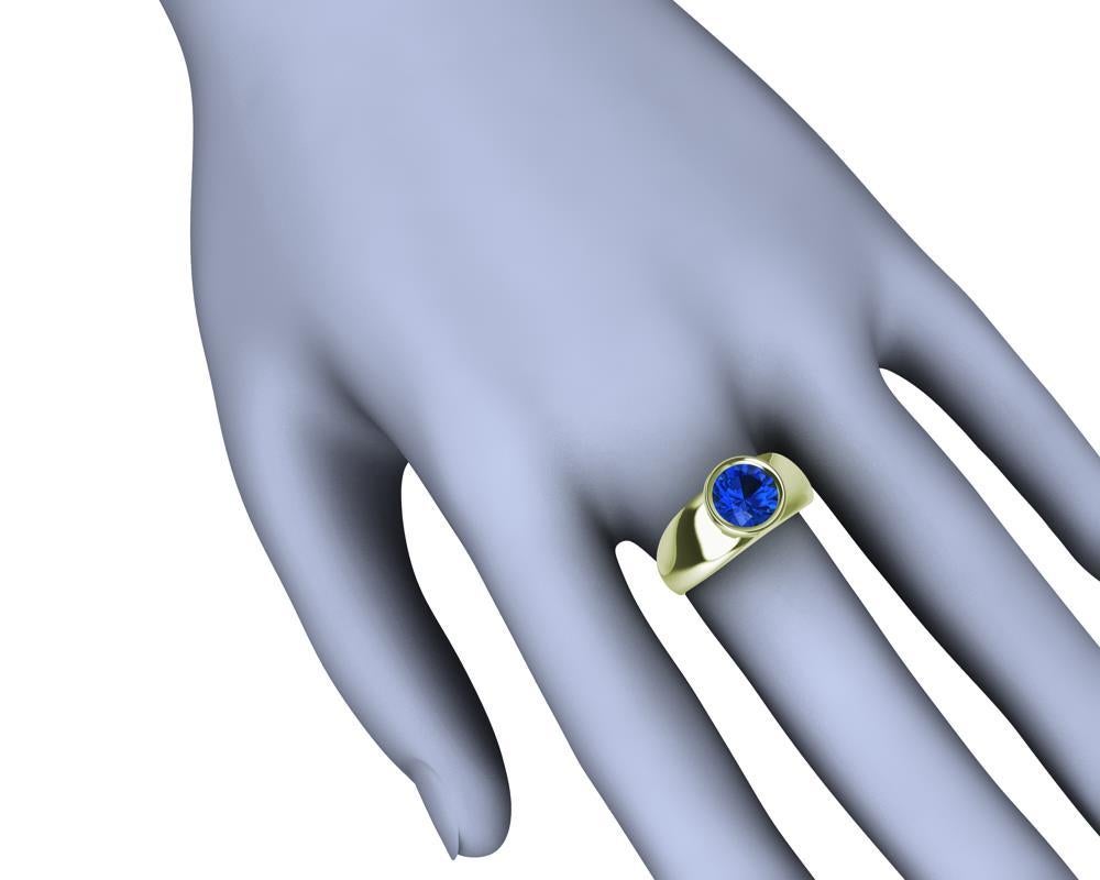 En venta: Anillo Escultura Zafiro Azul Redondo Oro Verde 18 Quilates 2,69 Quilates  7