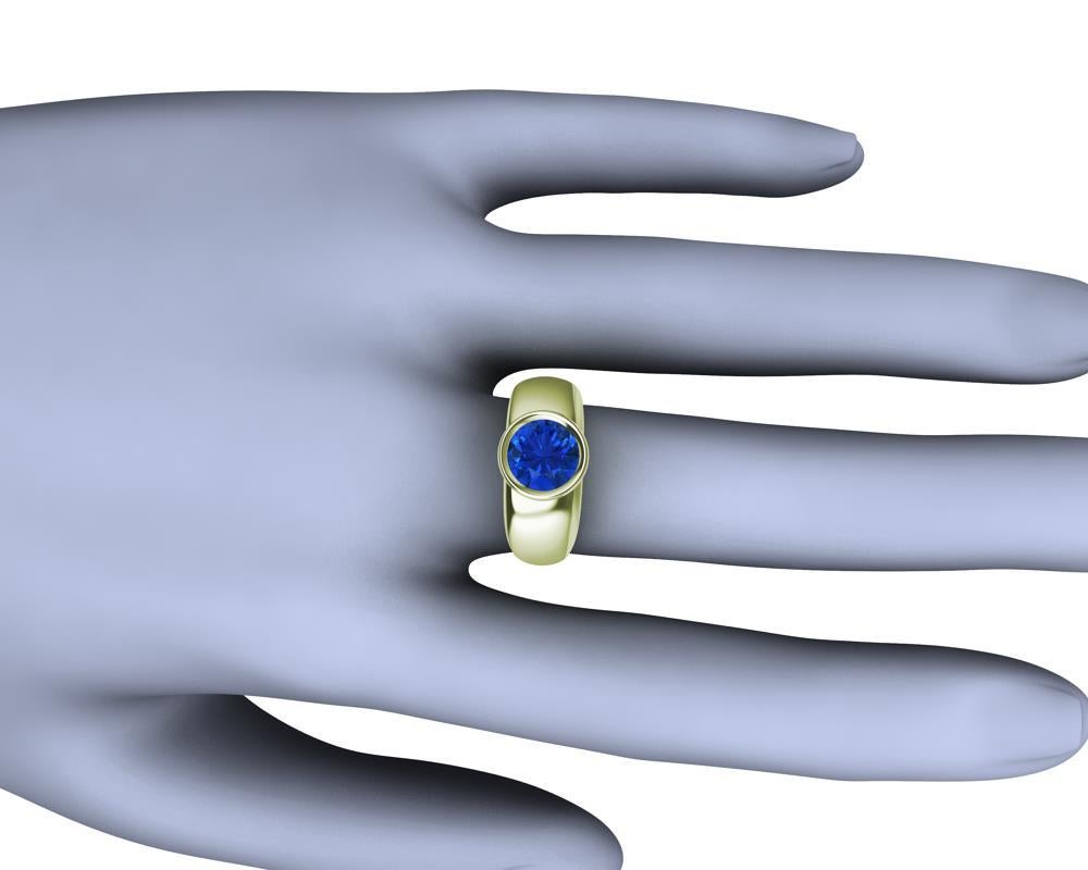 En venta: Anillo Escultura Zafiro Azul Redondo Oro Verde 18 Quilates 2,69 Quilates  9
