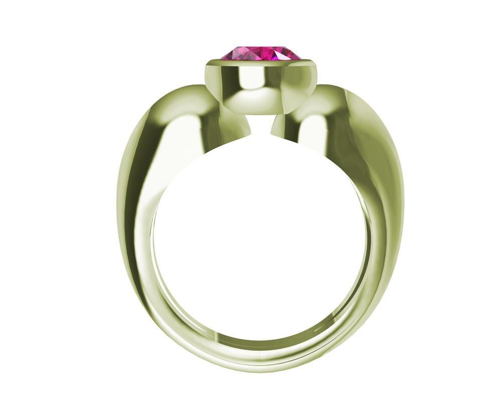 18 Karat Green Gold Round Pink Sapphire 1.09 Carat Teardrop Sculpture Ring 3