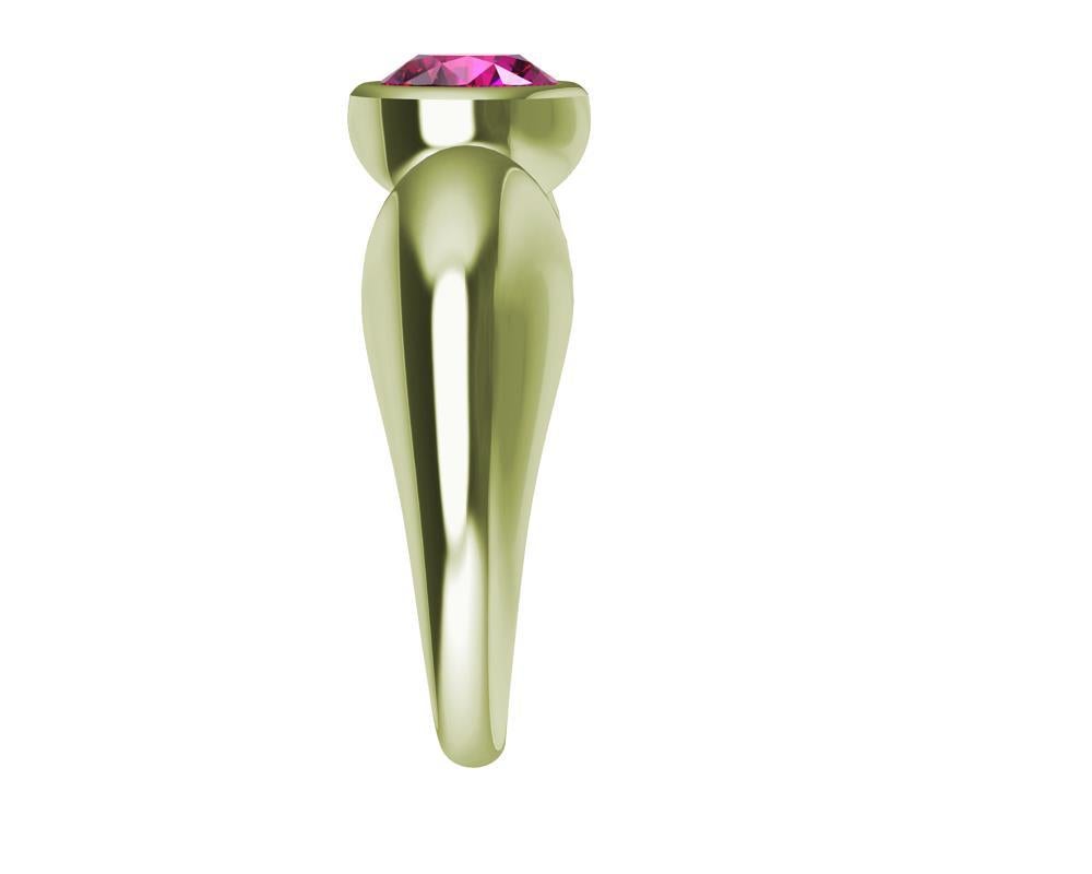 18 Karat Green Gold Round Pink Sapphire 1.09 Carat Teardrop Sculpture Ring 4