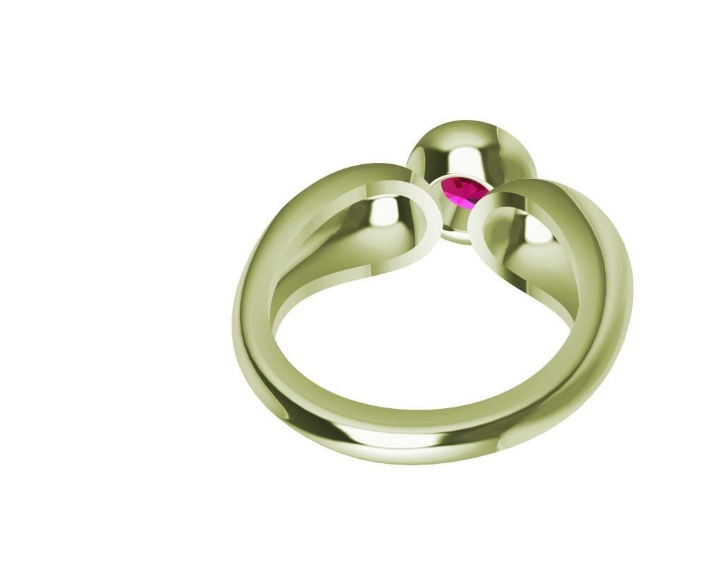 18 Karat Green Gold Round Pink Sapphire 1.09 Carat Teardrop Sculpture Ring 5