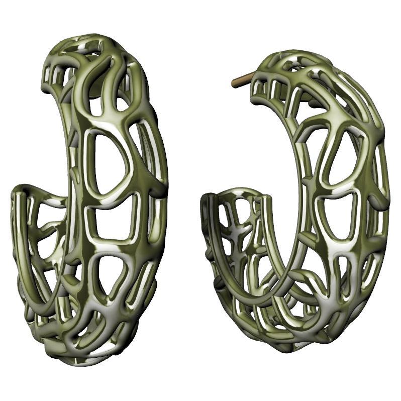 18 Karat Green Gold Seaweed Hoop Earrings For Sale