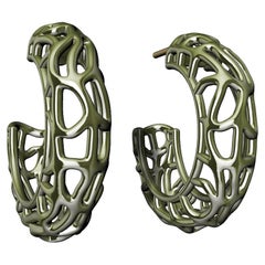 18 Karat Green Gold Seaweed Hoop Earrings