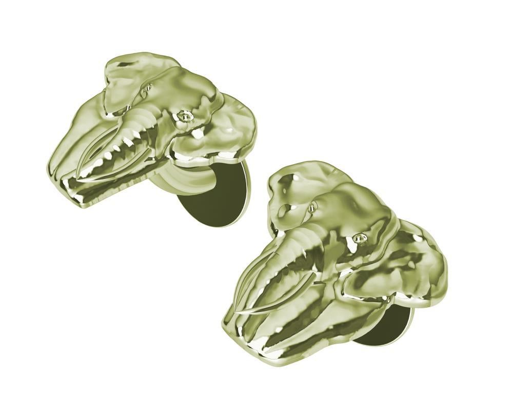 18 Karat Green Gold Two Tusk Elephant Cufflinks In New Condition For Sale In New York, NY