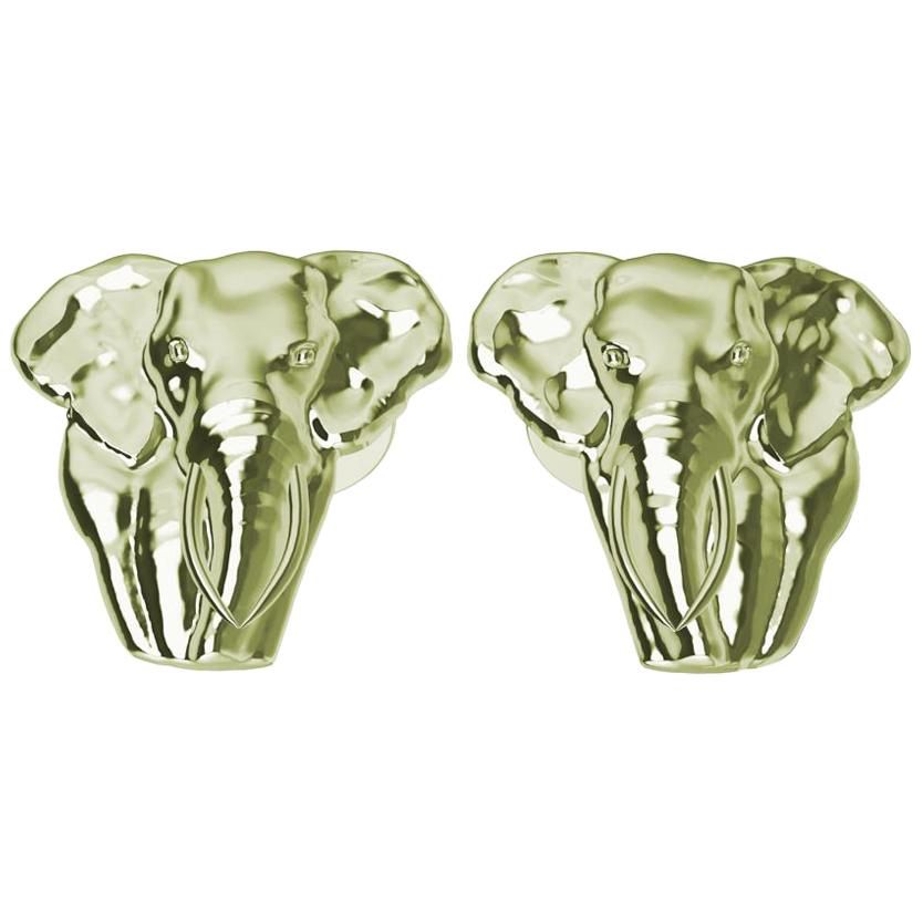 18 Karat Green Gold Two Tusk Elephant Cufflinks For Sale