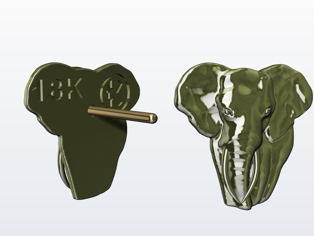 Clous d'oreilles en or vert 18 carats avec deux têtes d'éléphants Neuf - En vente à New York, NY