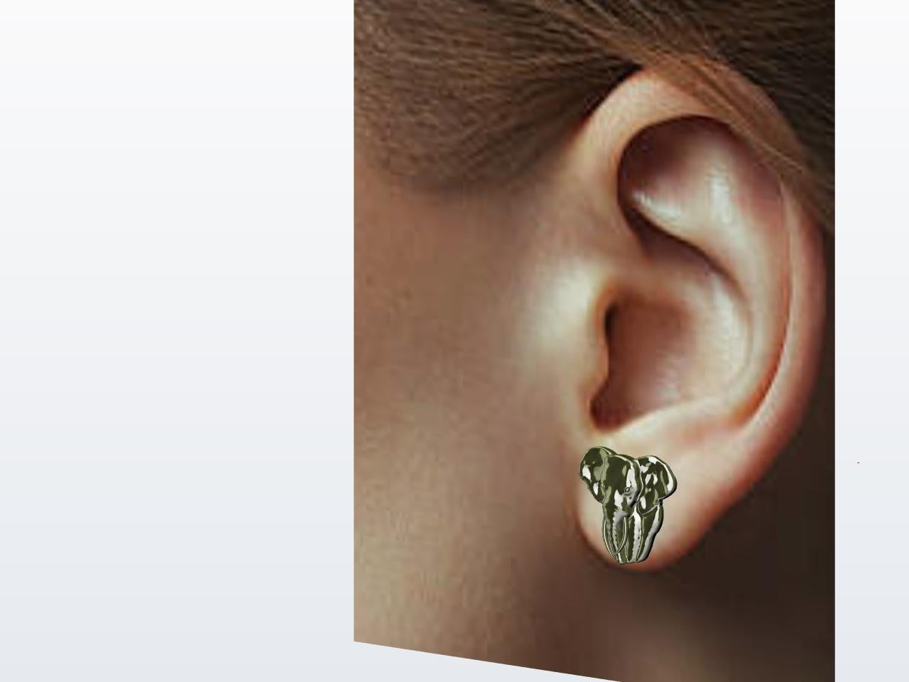 Women's 18 Karat Green Gold Two Tusk Elephant Stud Earrings For Sale