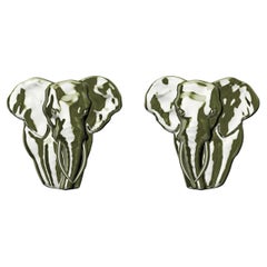 18 Karat Green Gold Two Tusk Elephant Stud Earrings
