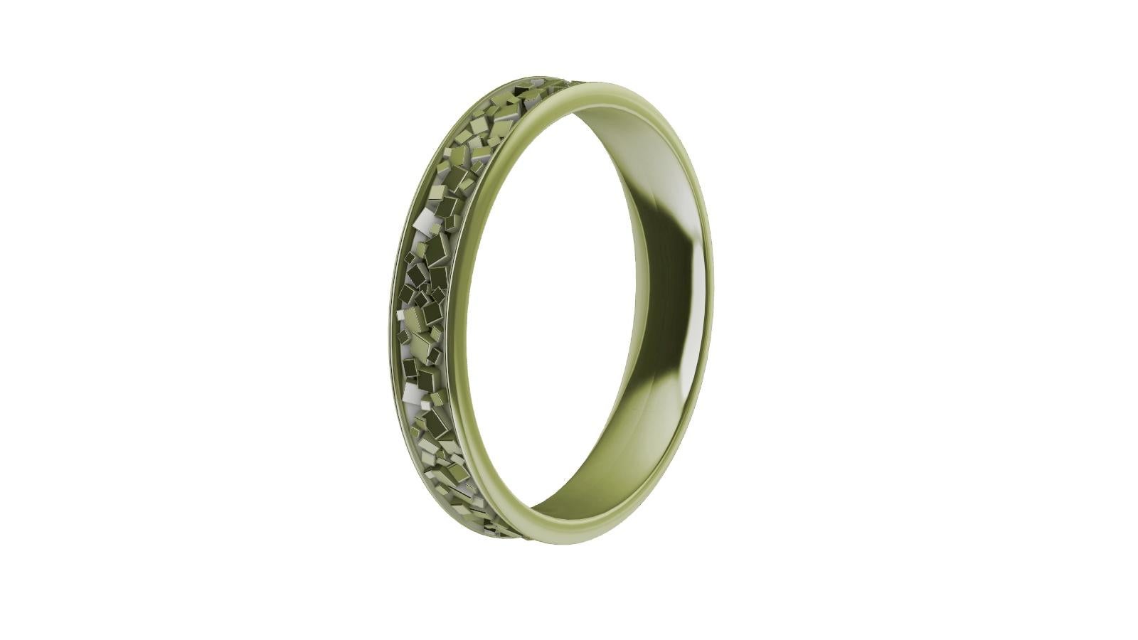 For Sale:  18 Karat Green Gold Unisex Random Boxes Wedding Band 3