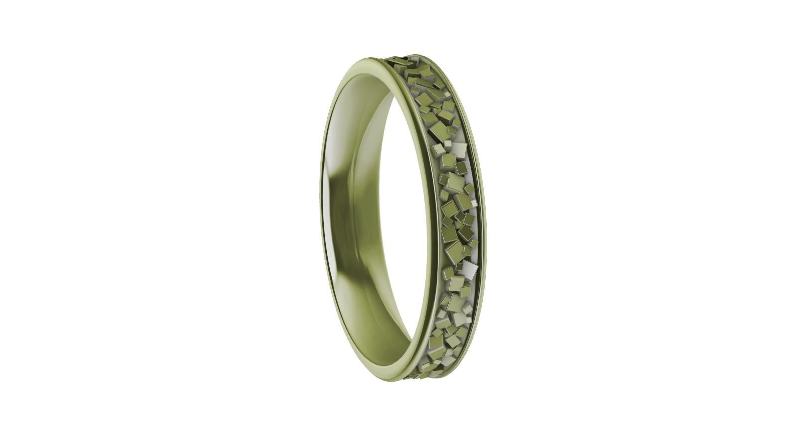 For Sale:  18 Karat Green Gold Unisex Random Boxes Wedding Band 5