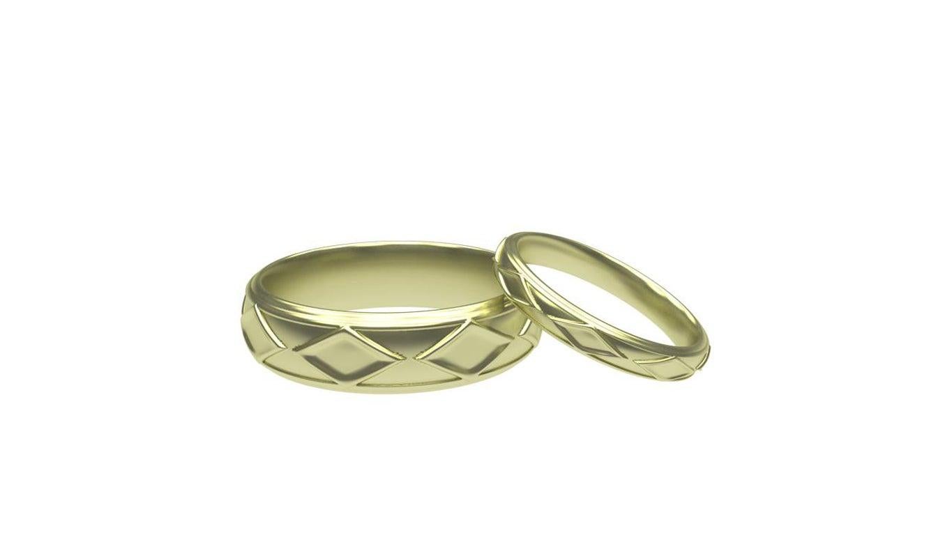 For Sale:  18 Karat Green Gold Wedding Band Set 4