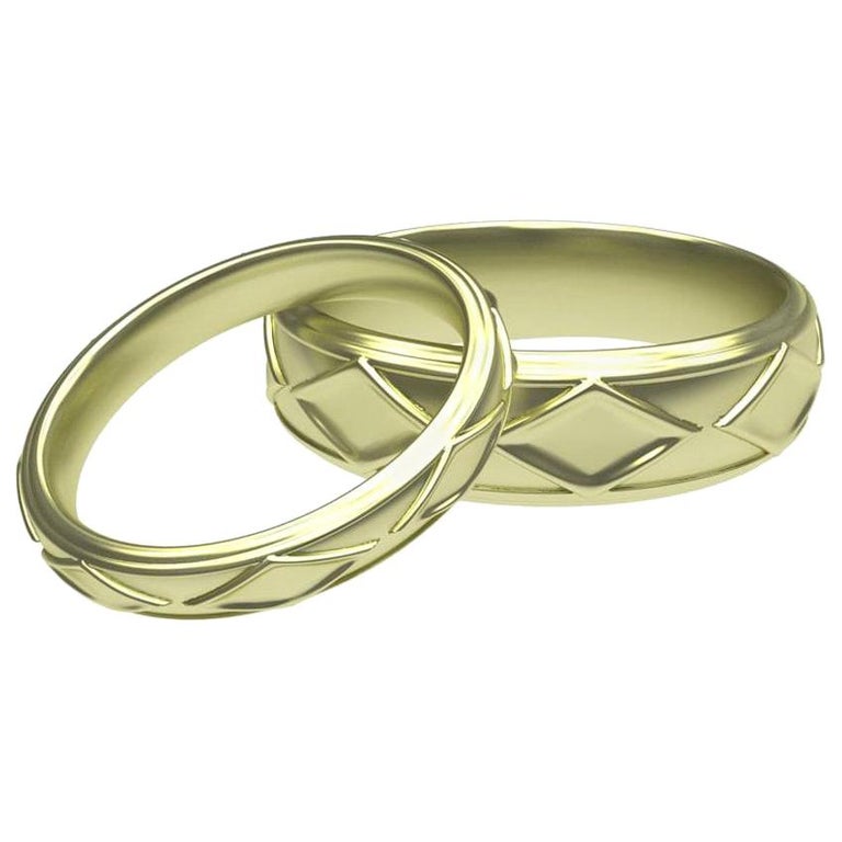 Customizable 18 Karat Green Gold Wedding Band Set For Sale at 1stDibs