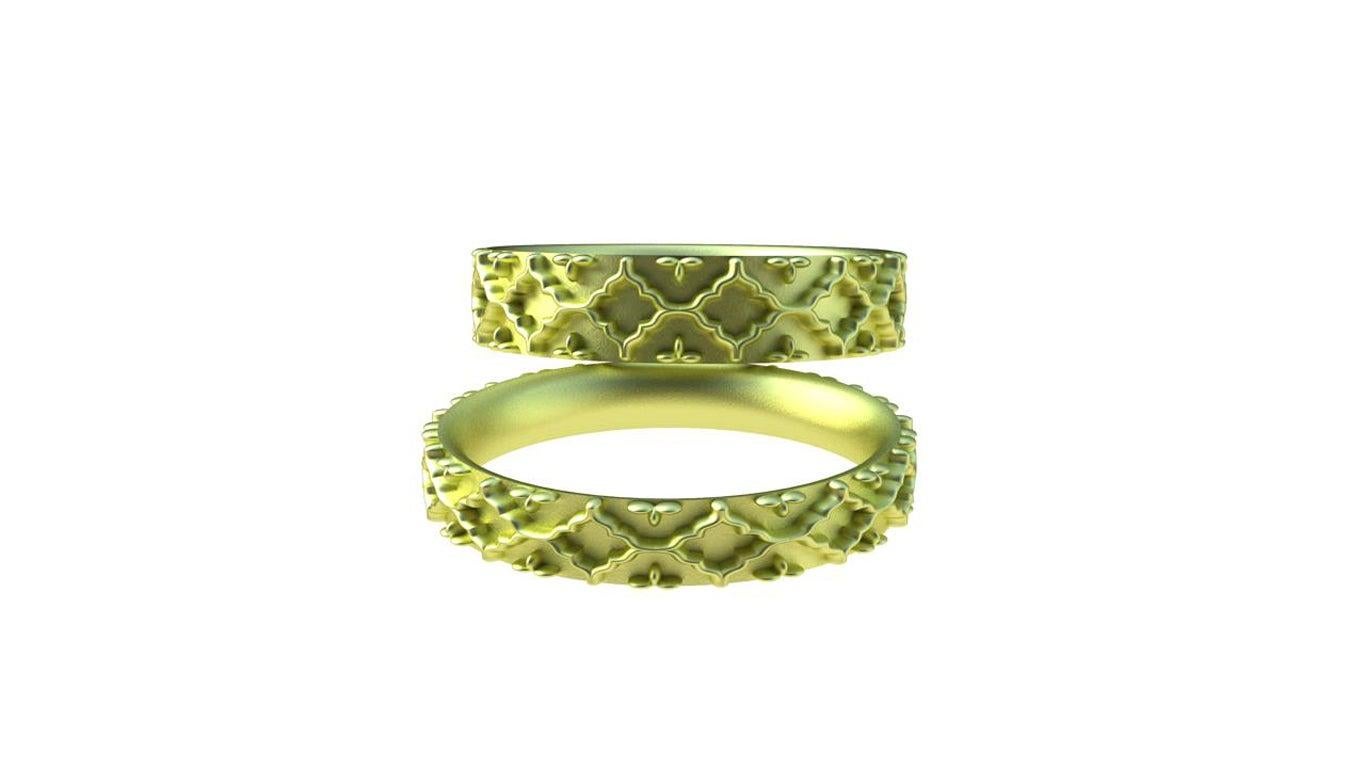 For Sale:  18 Karat Green Gold Wedding Ring Set 3