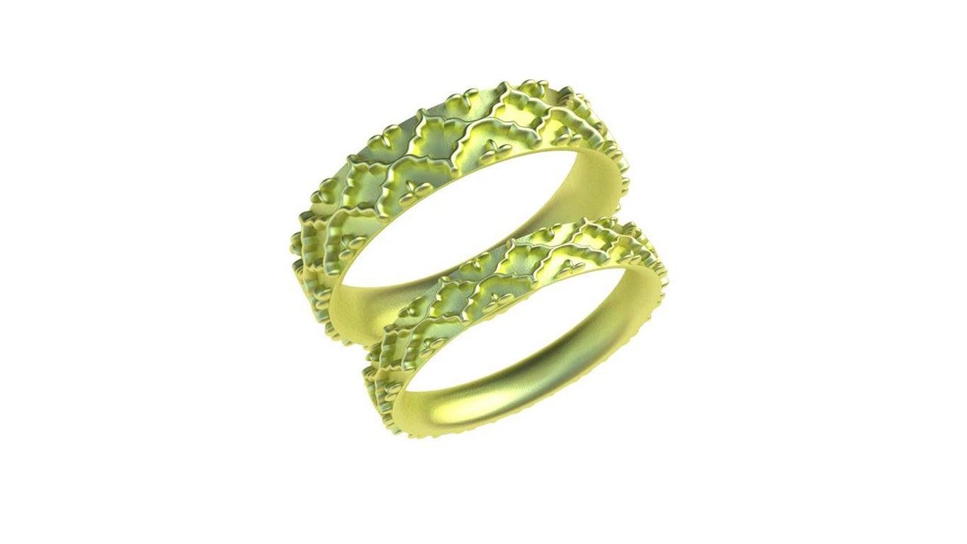 For Sale:  18 Karat Green Gold Wedding Ring Set 4